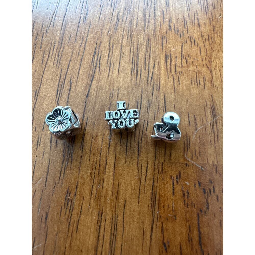 Silver-Tone “Love” Bead Charms – Set of 3 (European Bracelet Style